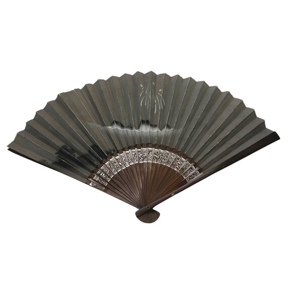 Vintage Asian Inspired Folding Hand Fan With Intricate Fireworks Over Mountains - Picture 9 of 9